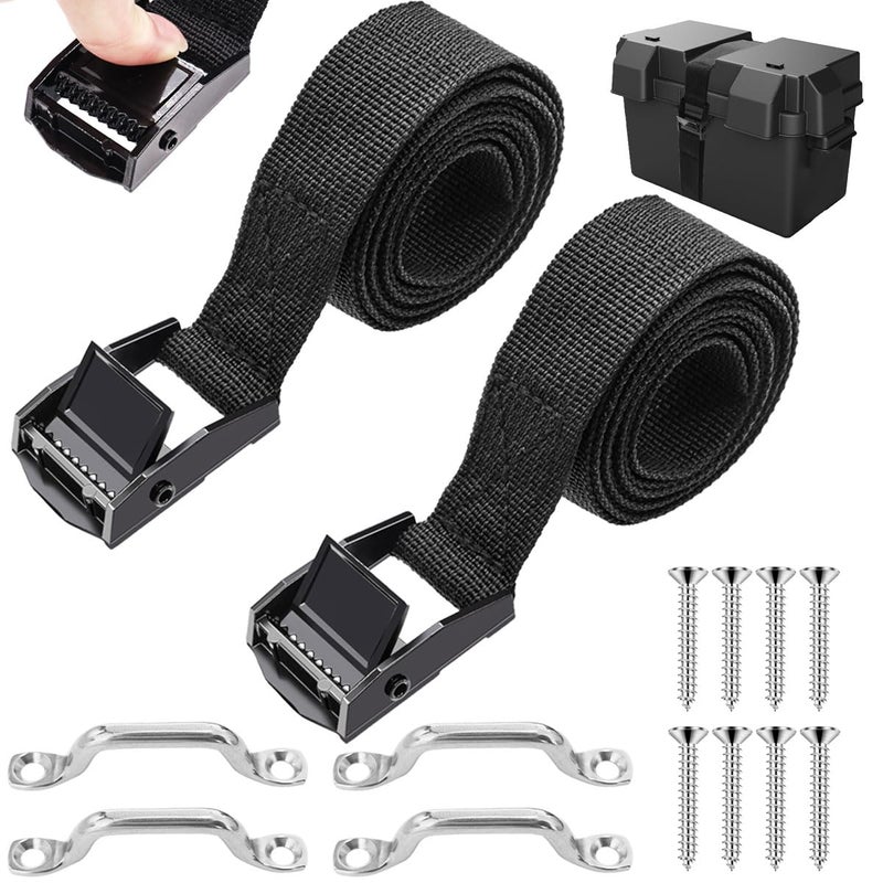 Seamaka 2 PCS 1" x 4ft Battery Tie Down Strap kit,Battery Hold Down Strap with Stainless Steel Cam Buckle,4 Stainless Steel Eye Strap Mounts, 8 SS Screws for Boats, Luggage Belt, Cars O-093 - Image 1